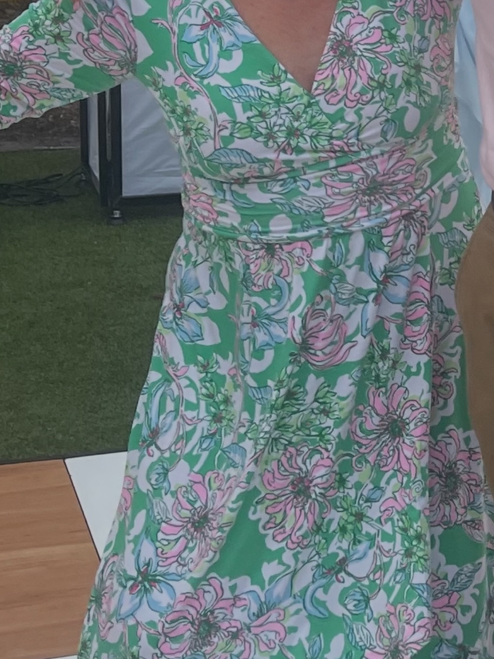 Lilly Pulitzer Green Floral Wrap Dress with Pink Accents